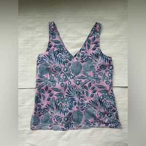J. Crew 100% Silk Pink and Blue Floral V Neck Camisole